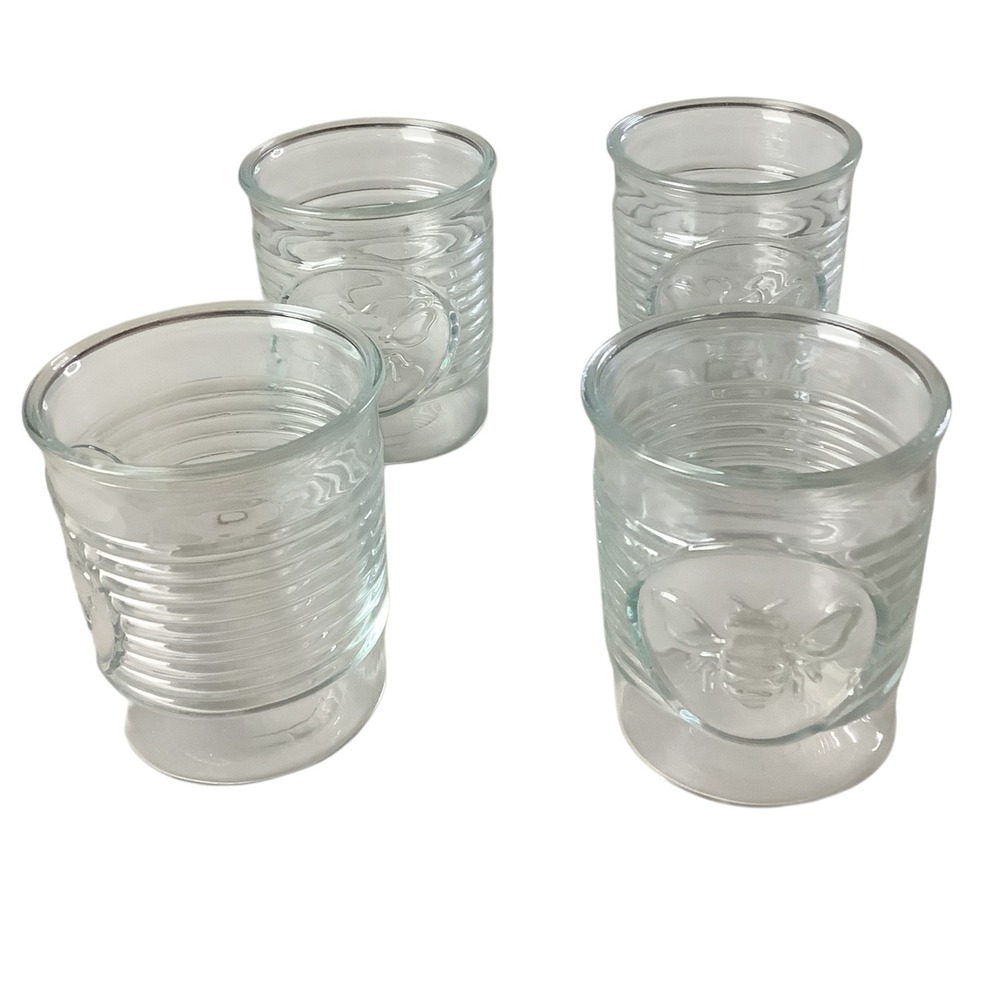Bee Tumbler Glasses Set of 4 Clear French Country Farmhouse Glassware